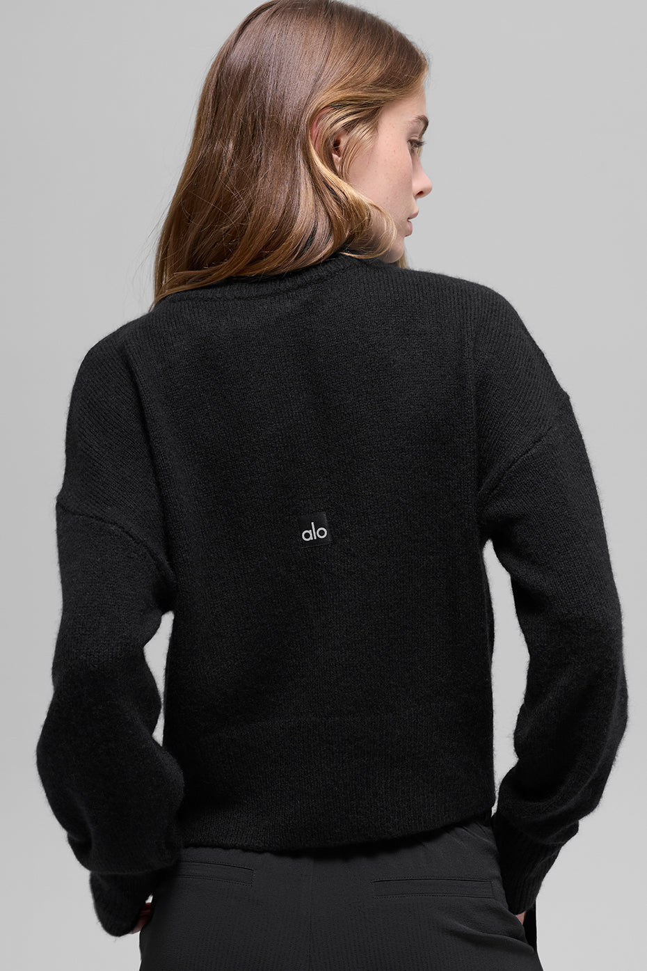 Wool Cashmere Cropped New Class Crewneck Sweater - Black - Image 3