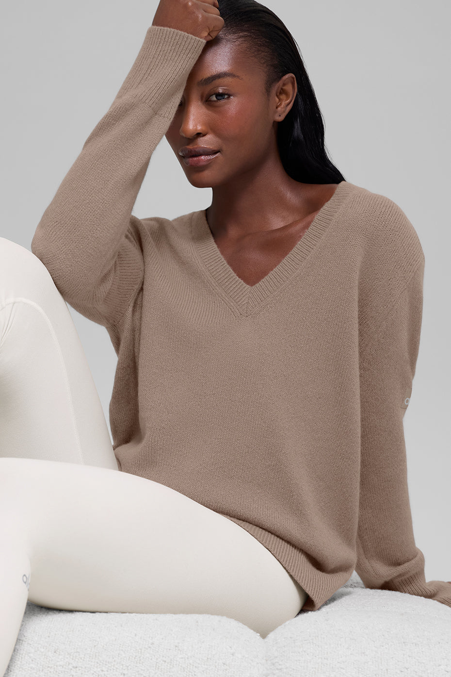 Wool Cashmere New Class Oversized V-Neck Sweater - Chai Latte - Image 3