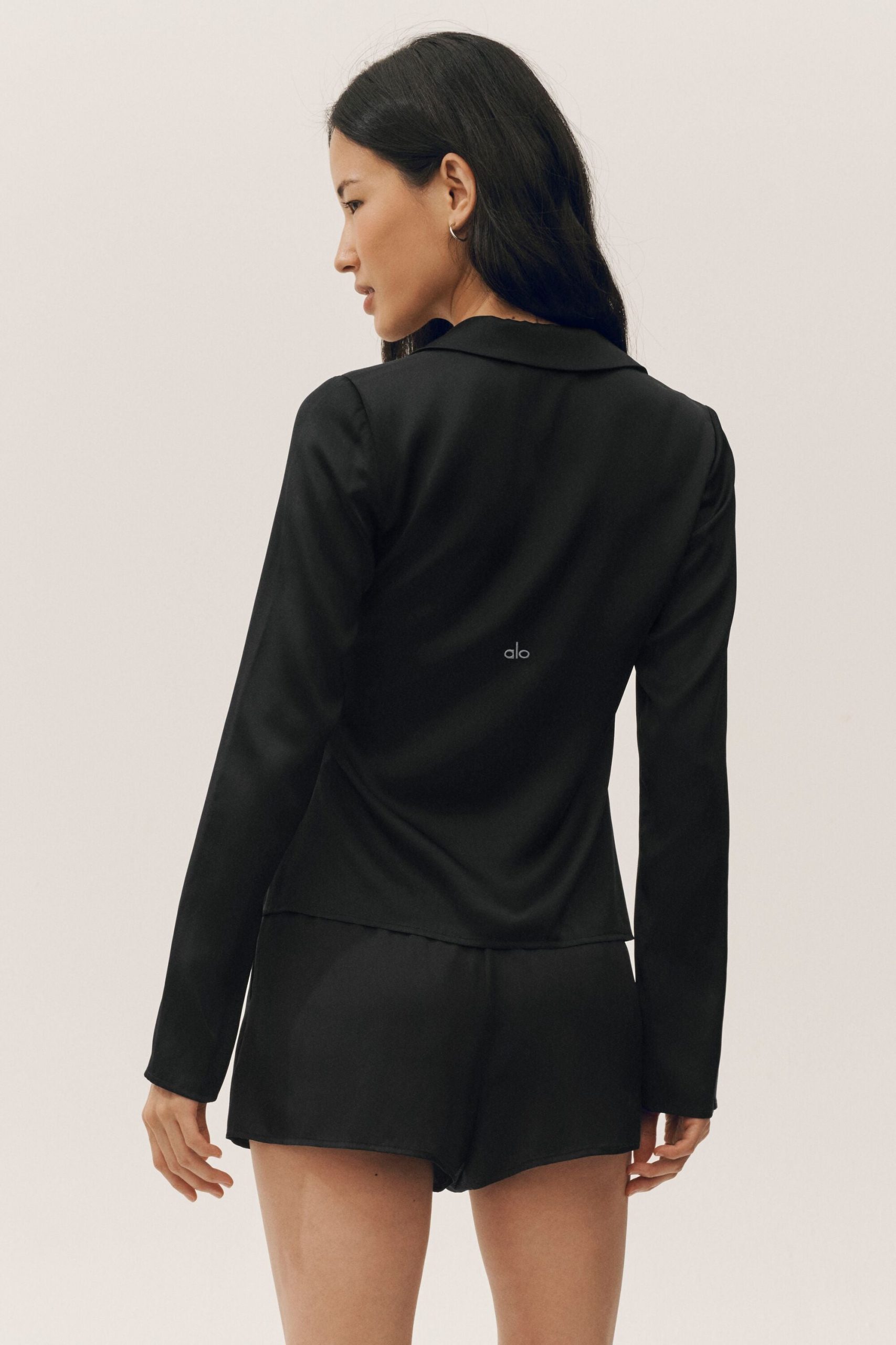 Silk Blend Radiance Long Sleeve Top - Black - Image 2