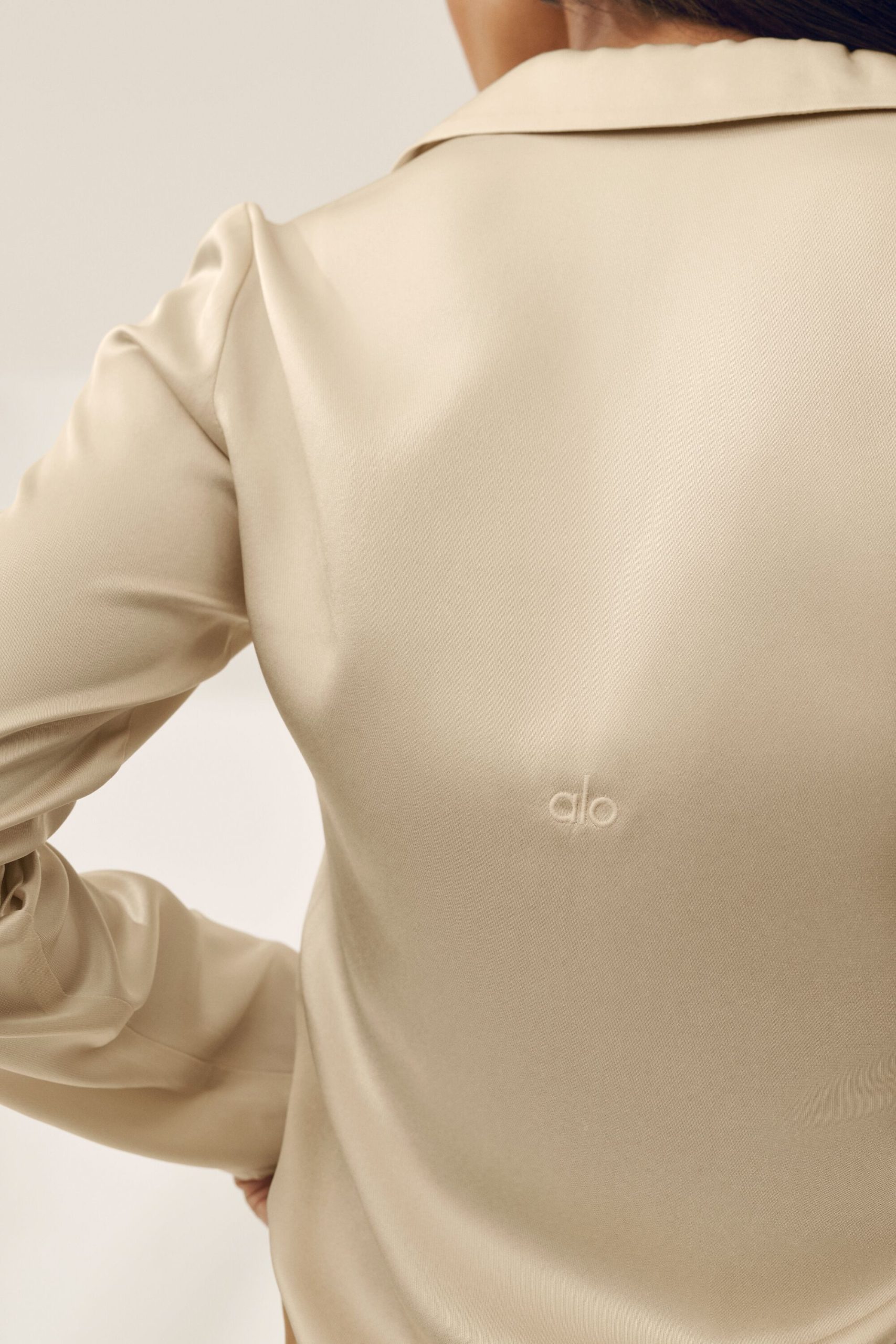 Silk Blend Radiance Long Sleeve Top - Sandy Beige - Image 3