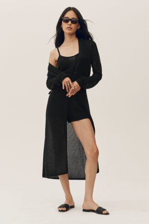 Silk Cashmere Heatwave Long Cardigan - Black