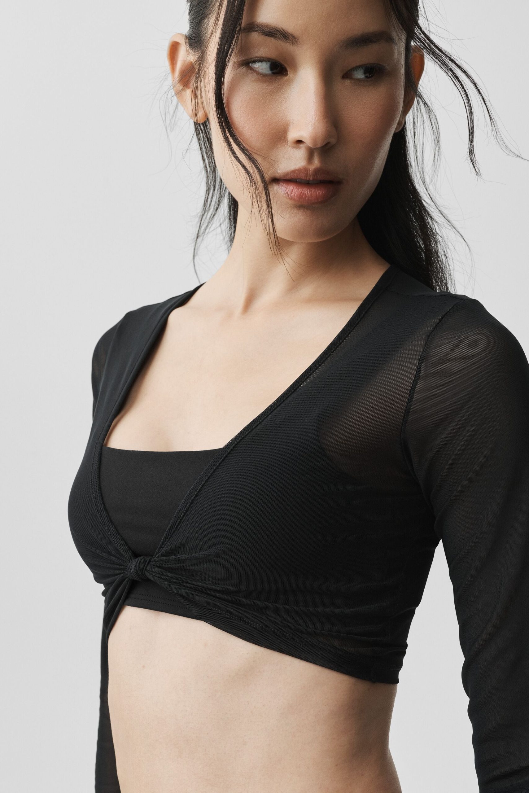 Mesh Knotty 3/4 Sleeve Top - Black - Image 4