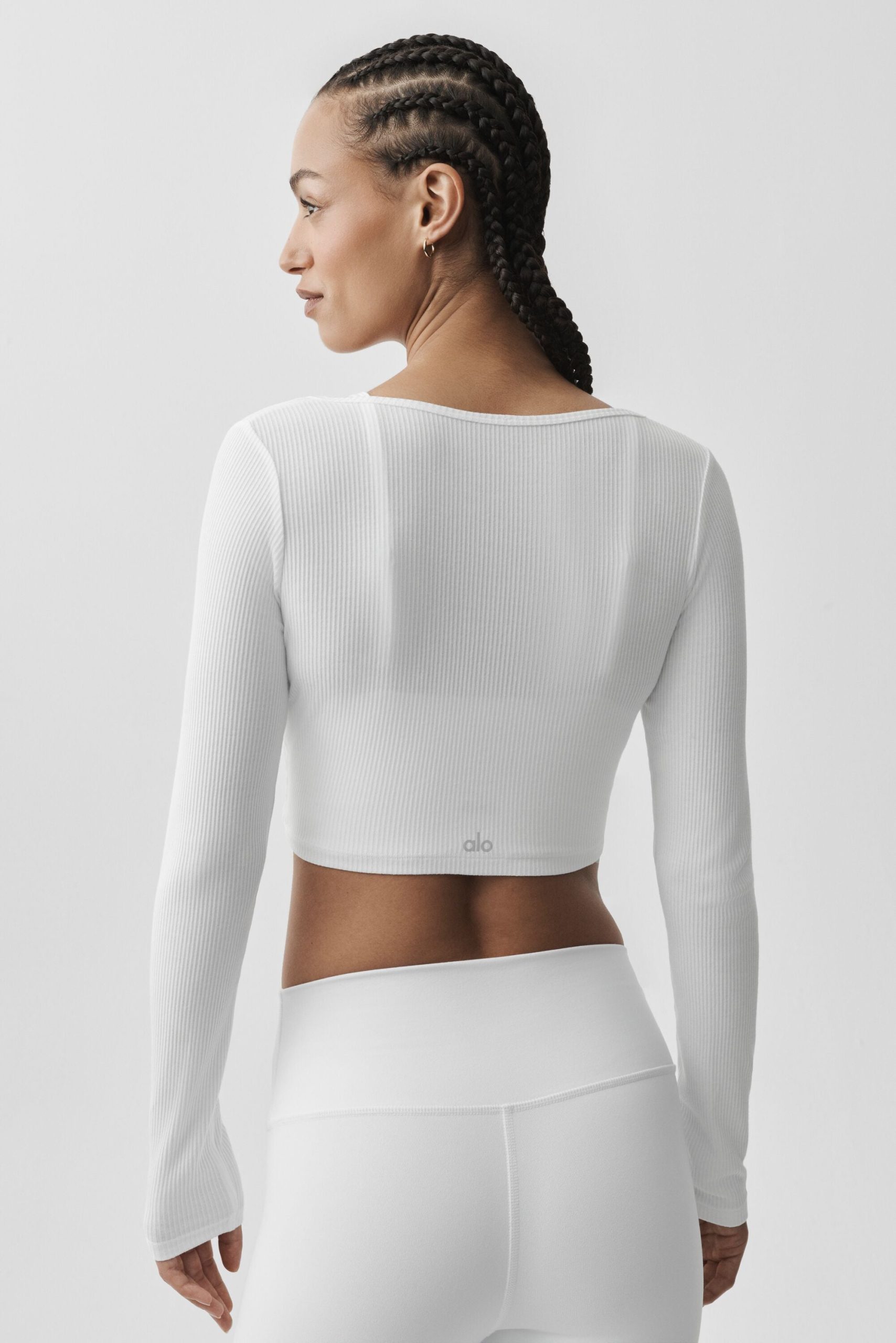 Ribbed Cropped Whisper Cardigan - White - Image 2
