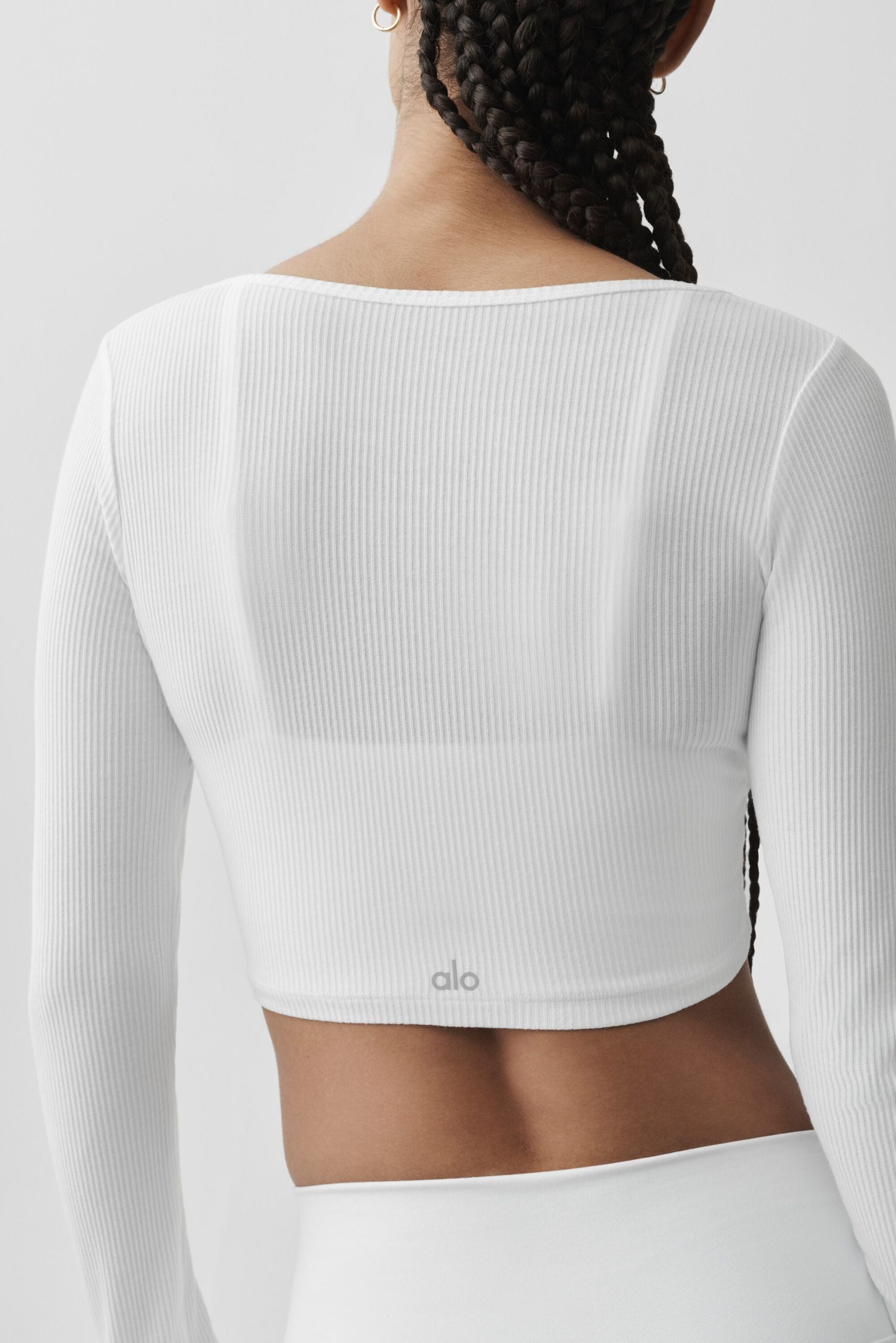 Ribbed Cropped Whisper Cardigan - White - Image 4