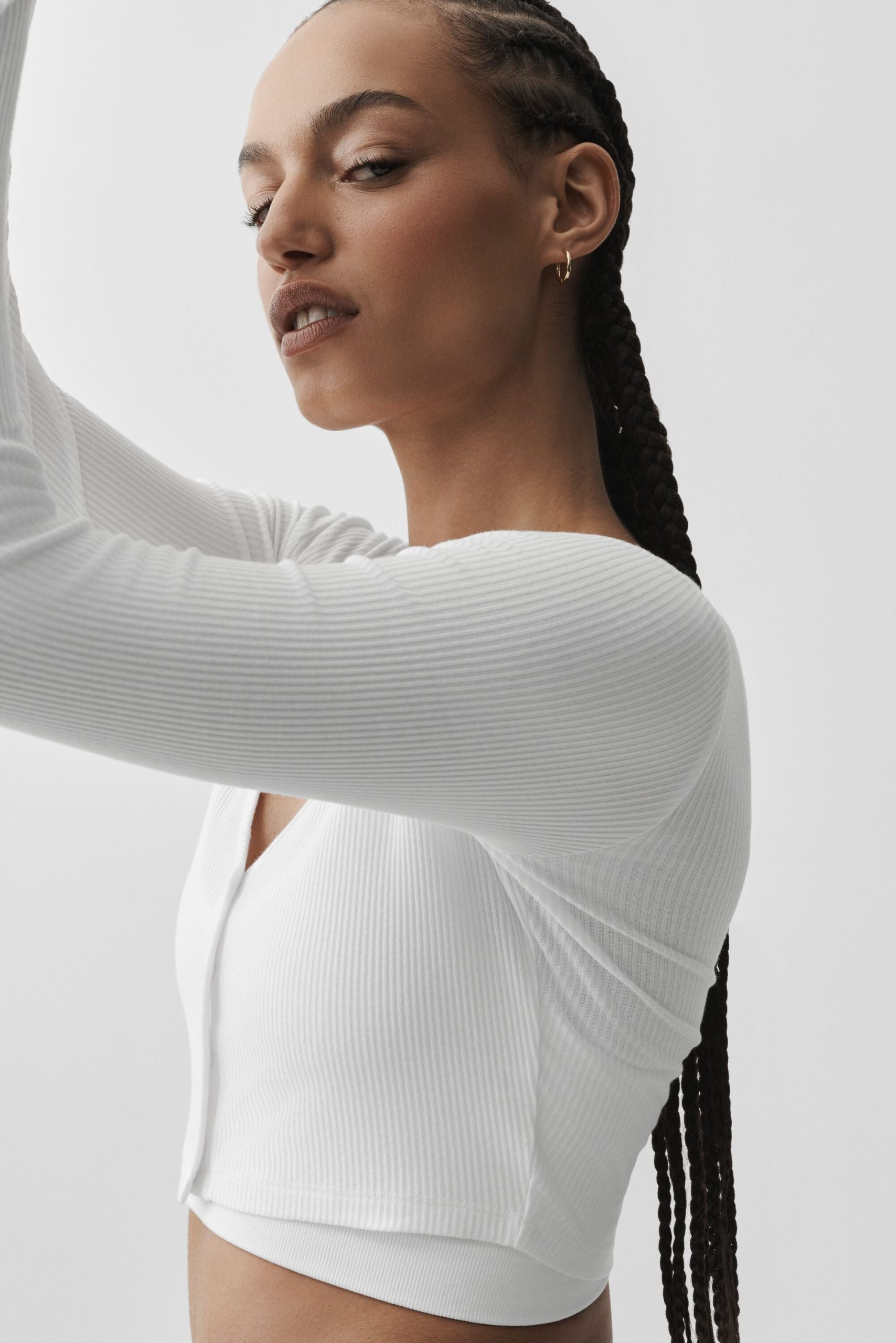Ribbed Cropped Whisper Cardigan - White - Image 3