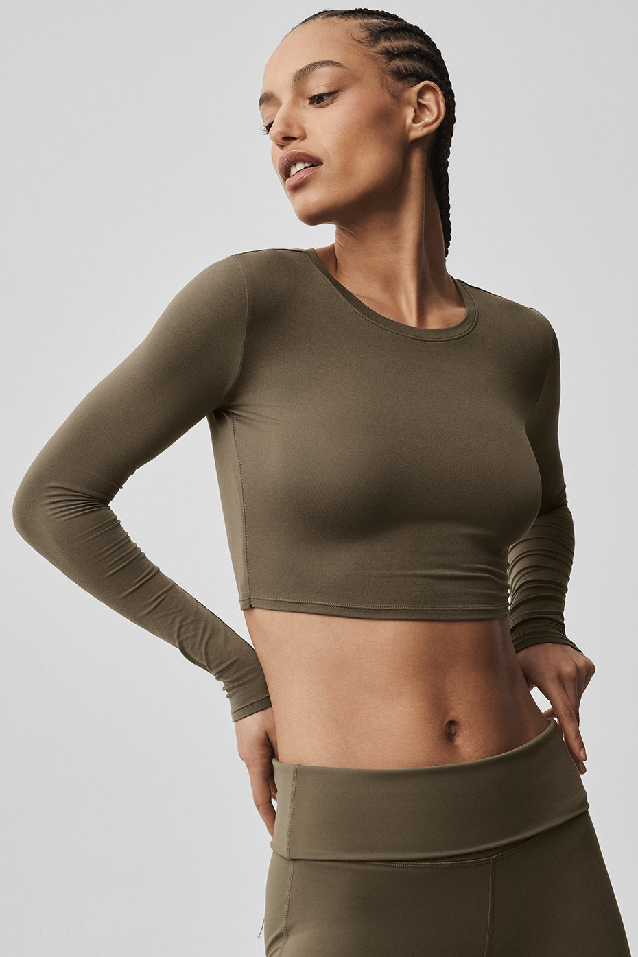Alosoft Crop Finesse Long Sleeve - Olive Tree - Image 3