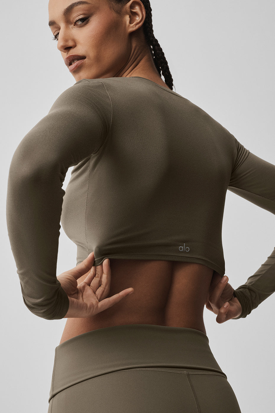Alosoft Crop Finesse Long Sleeve - Olive Tree - Image 2