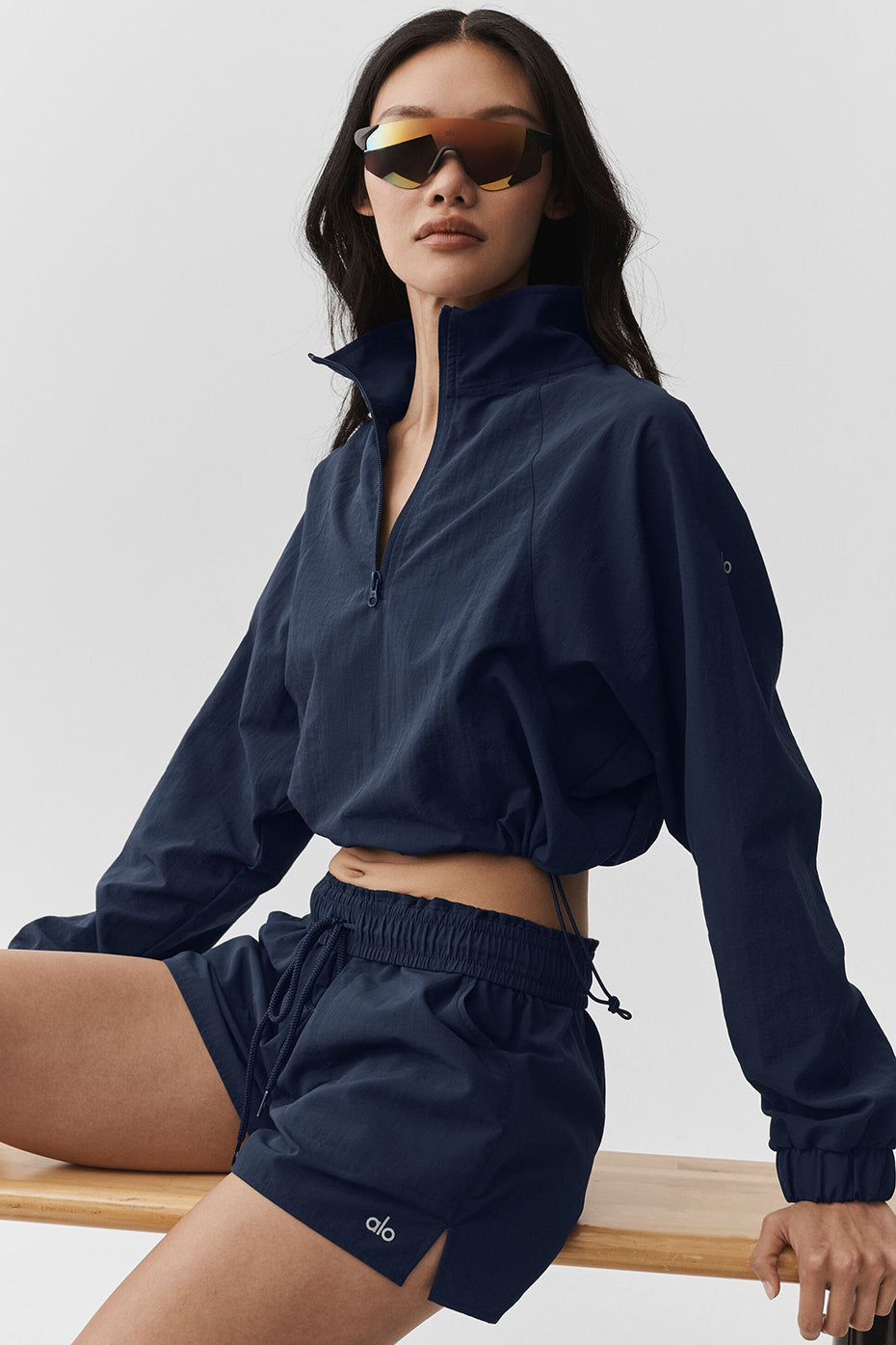 Cropped 1/4 Zip Alumni Pullover - Navy - Image 5