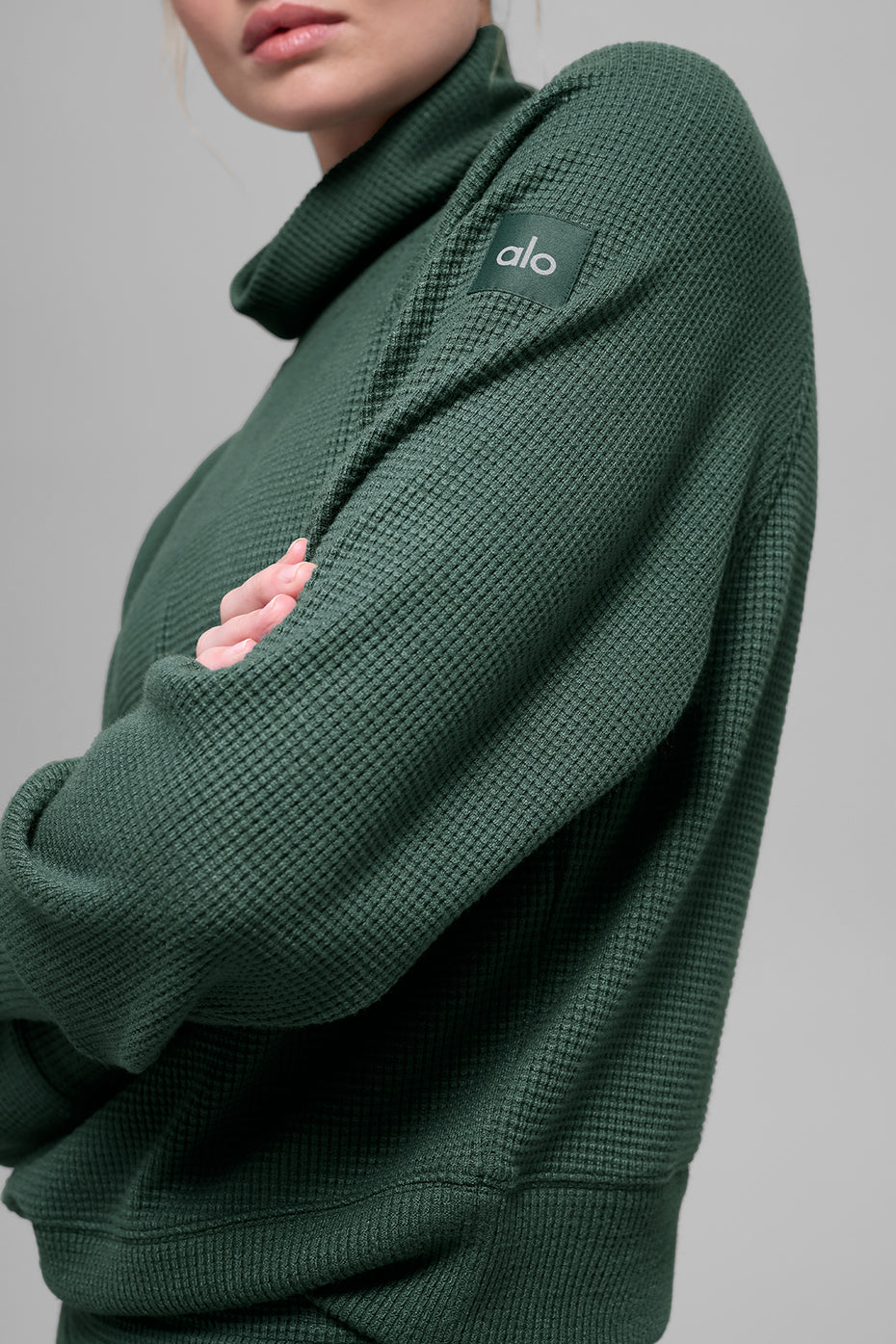 Waffle Weekend Escape Mock Neck Long Sleeve - Clover Green - Image 2