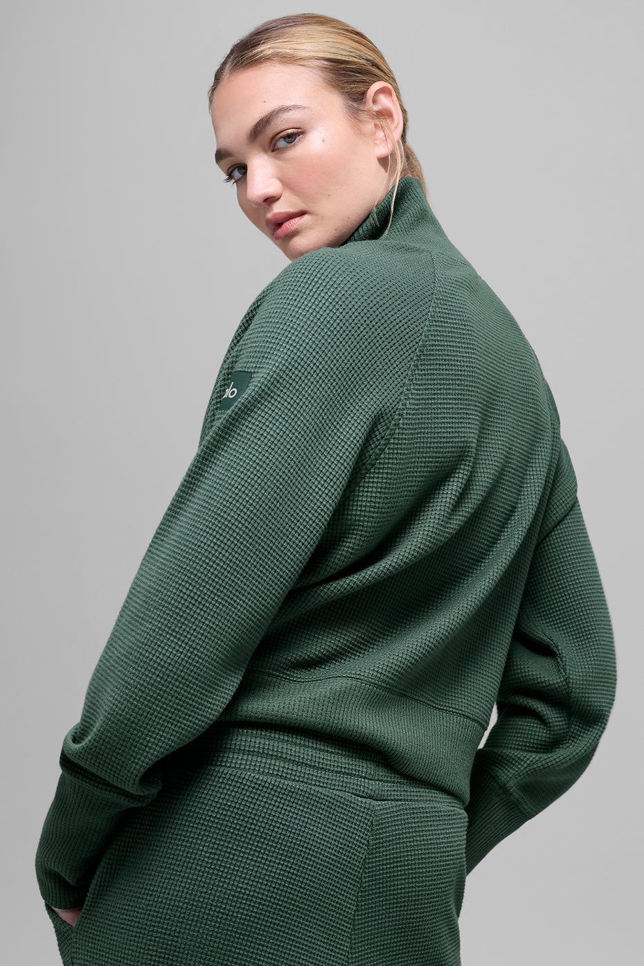 Waffle Weekend Escape Mock Neck Long Sleeve - Clover Green - Image 3