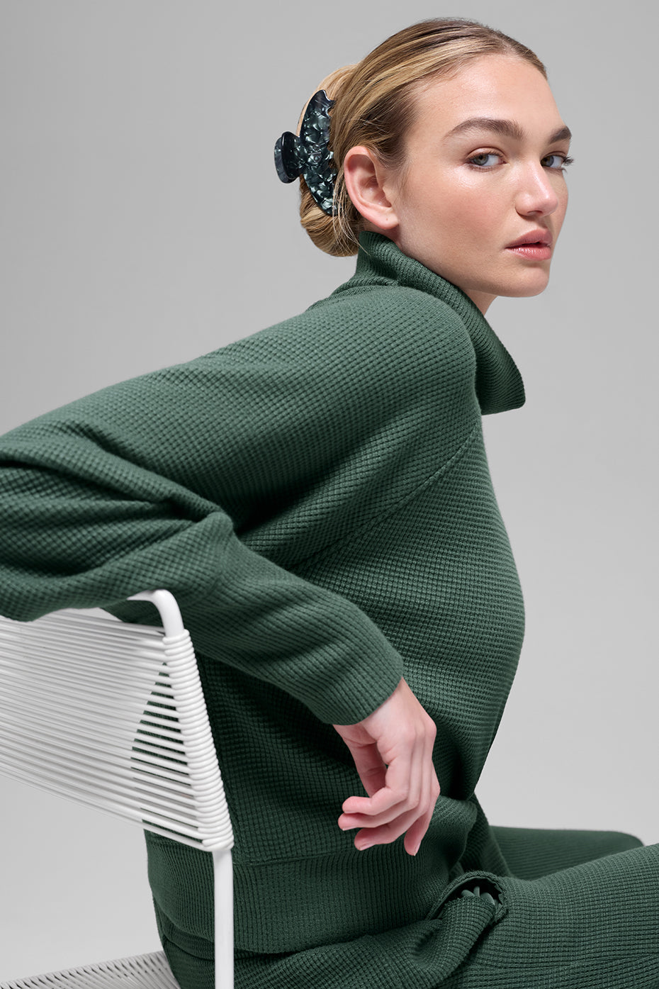 Waffle Weekend Escape Mock Neck Long Sleeve - Clover Green - Image 4