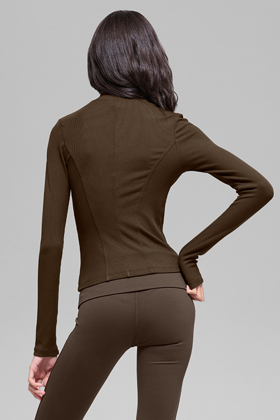 Ribbed Mesmerize Mock Neck Long Sleeve - Espresso - Image 3