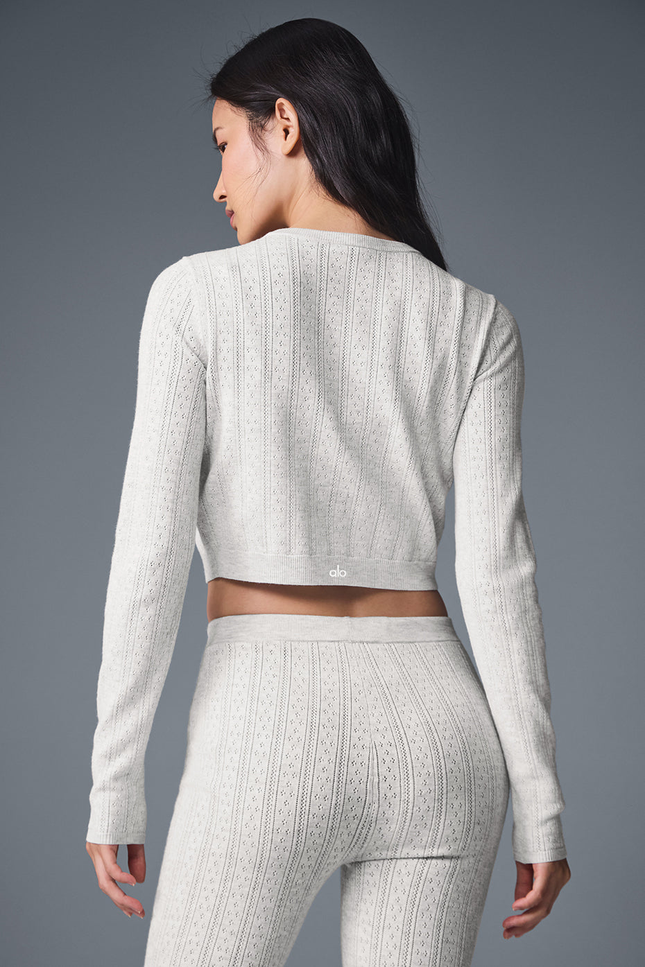 Pointelle Sweater Be Mine Cardigan - Light Grey Heather - Image 3