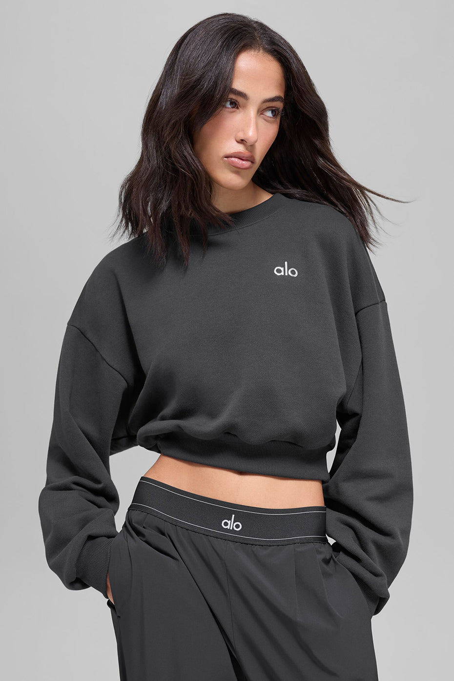 Cropped Accolade Crewneck - Anthracite - Image 3