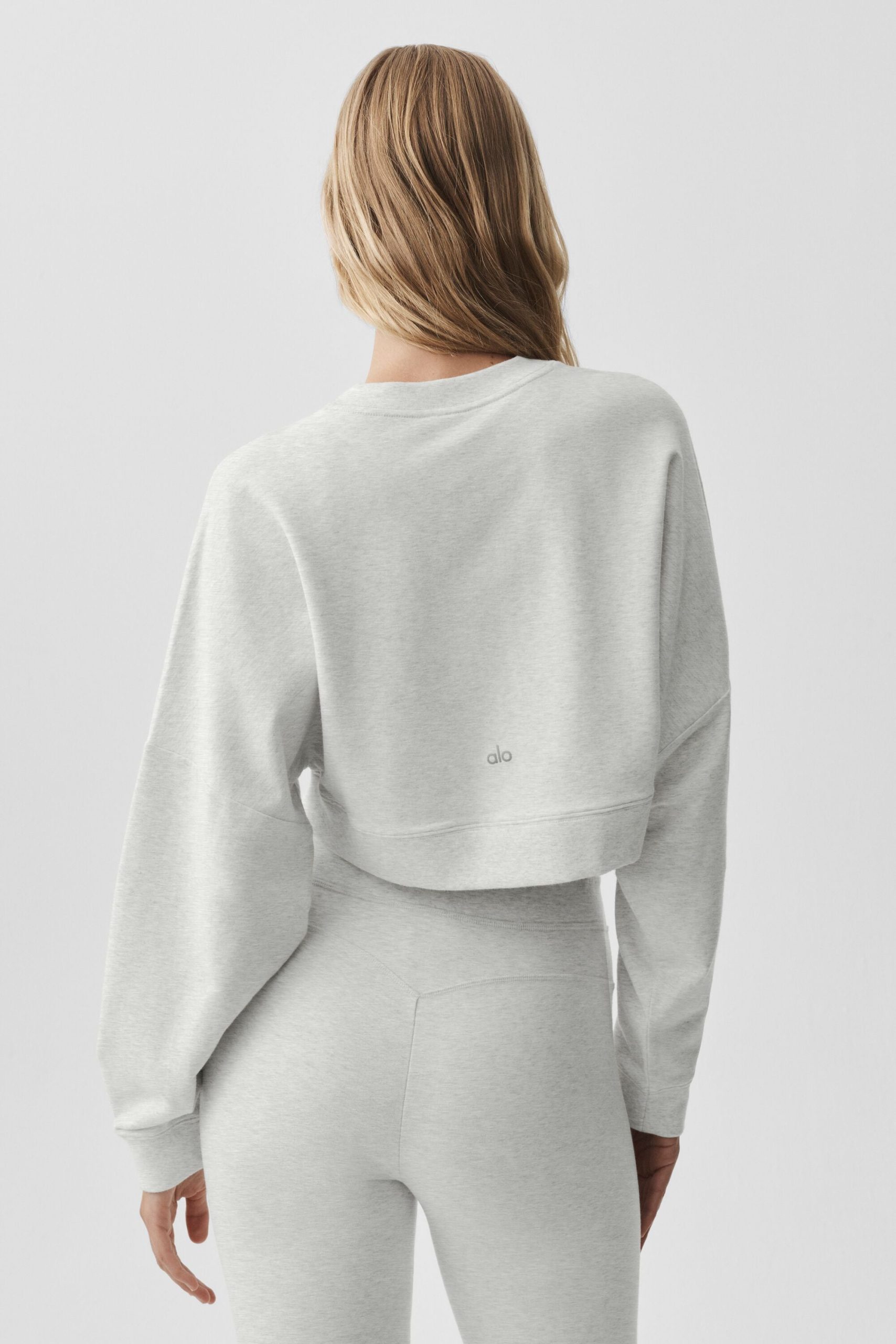 Cropped Sway Crew Neck Pullover - White Heather - Image 2