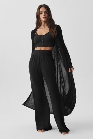 Sheer Cashmere Long Cardigan - Black