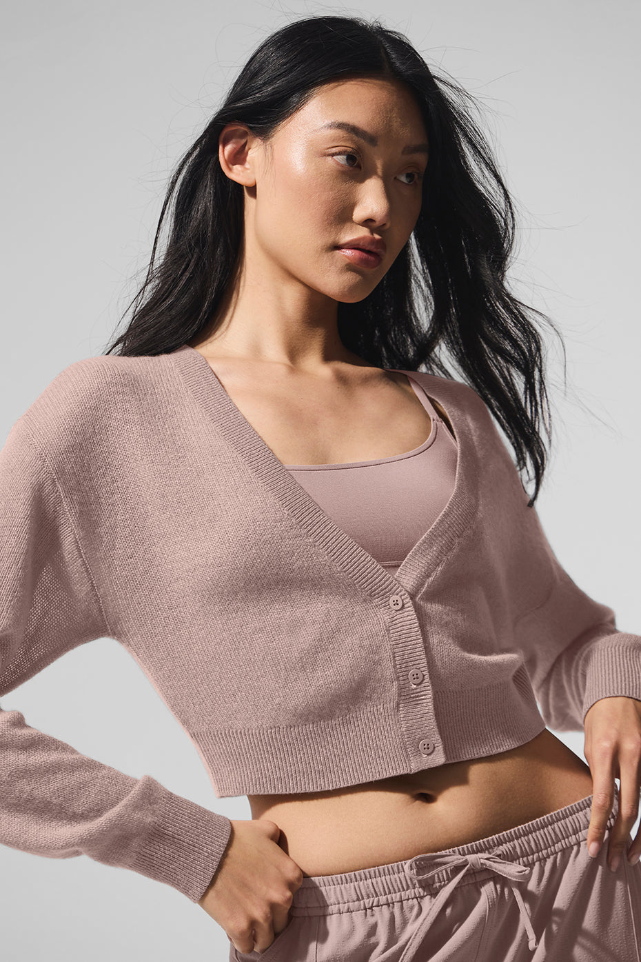 Sheer Cashmere Cropped Cardigan - Taupe - Image 2