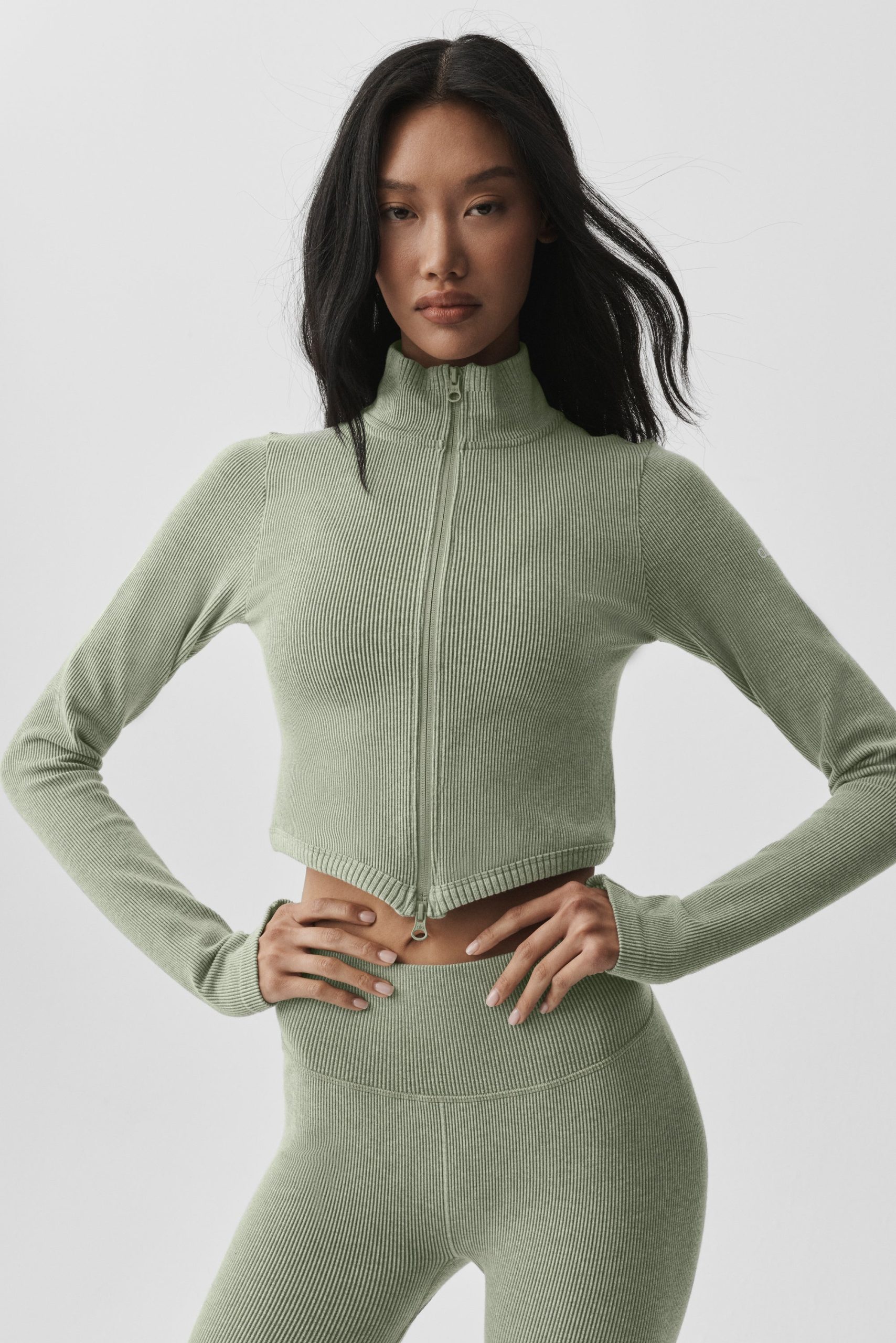 Seamless Two Tone Rib Jacket - Dune Grass Heather - Image 2