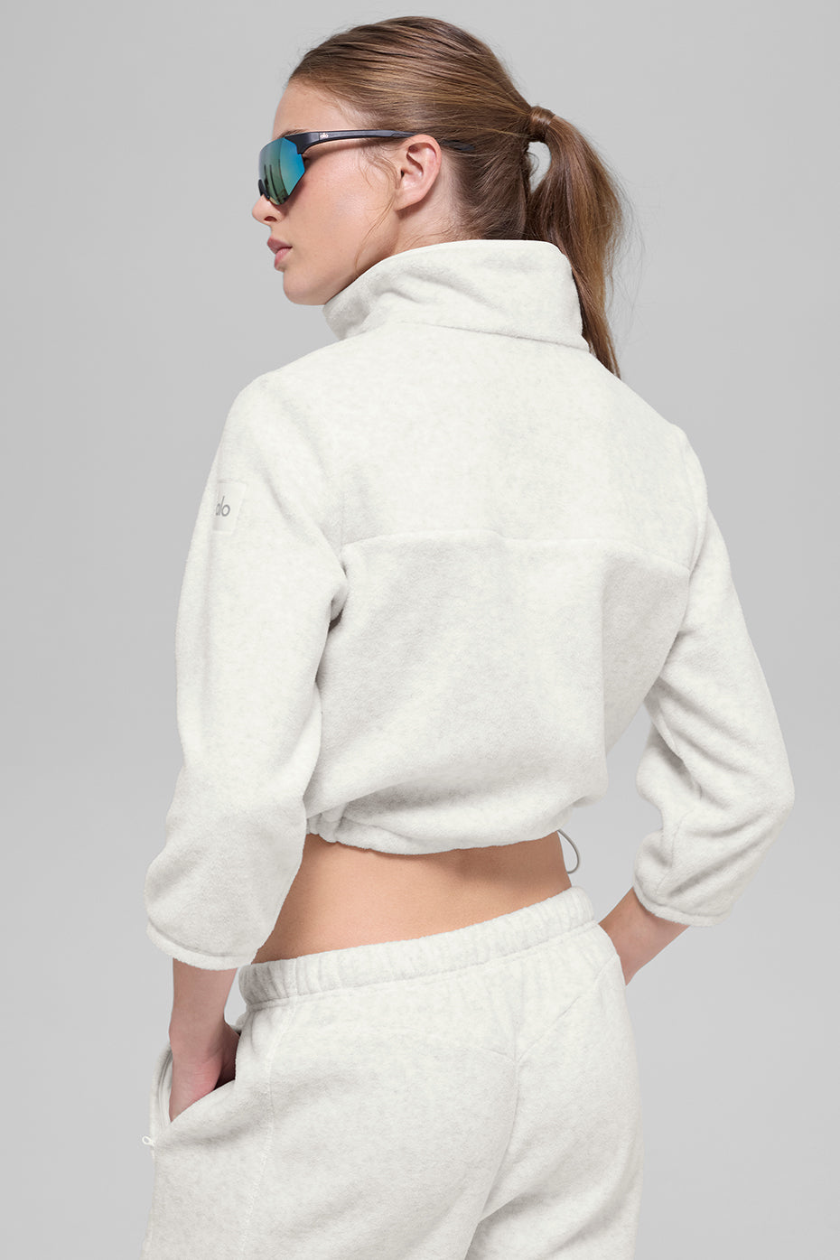 Polar Fleece Retreat Cropped Jacket - White Heather Grey - Image 5