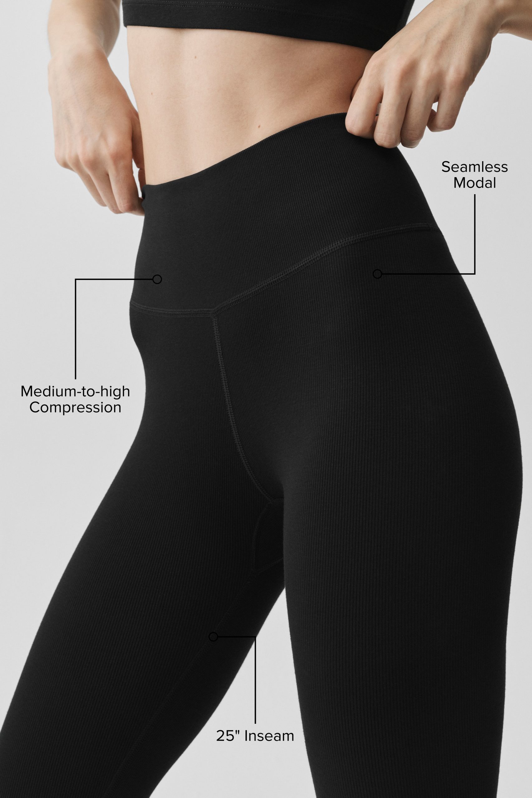 Seamless Modal Ribbed High-Waist 7/8 Legging - Black - Image 2