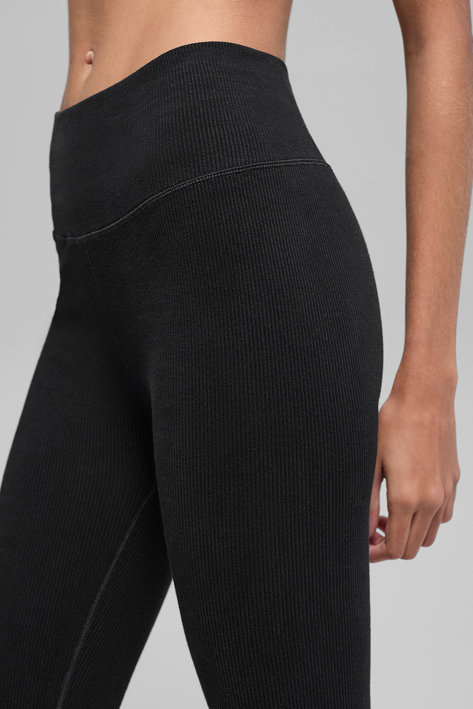 Seamless High-Waist Two Tone Rib Legging - Black - Image 3