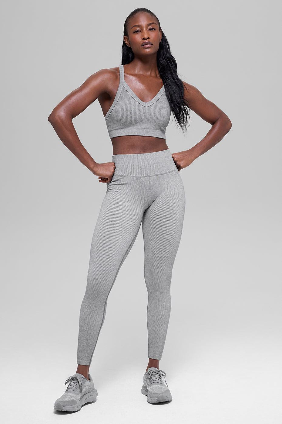 Seamless High-Waist Two Tone Rib Legging - Light Misty Grey Heather - Image 6