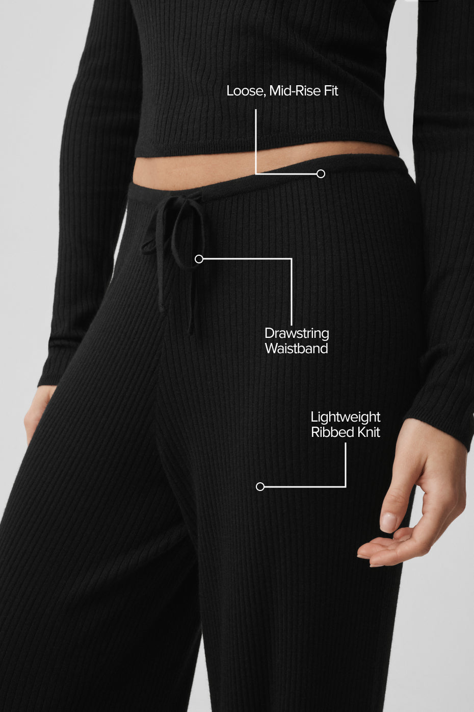 Sweater Knit Mid-Rise Unwind Wide Leg Pant - Black - Image 2