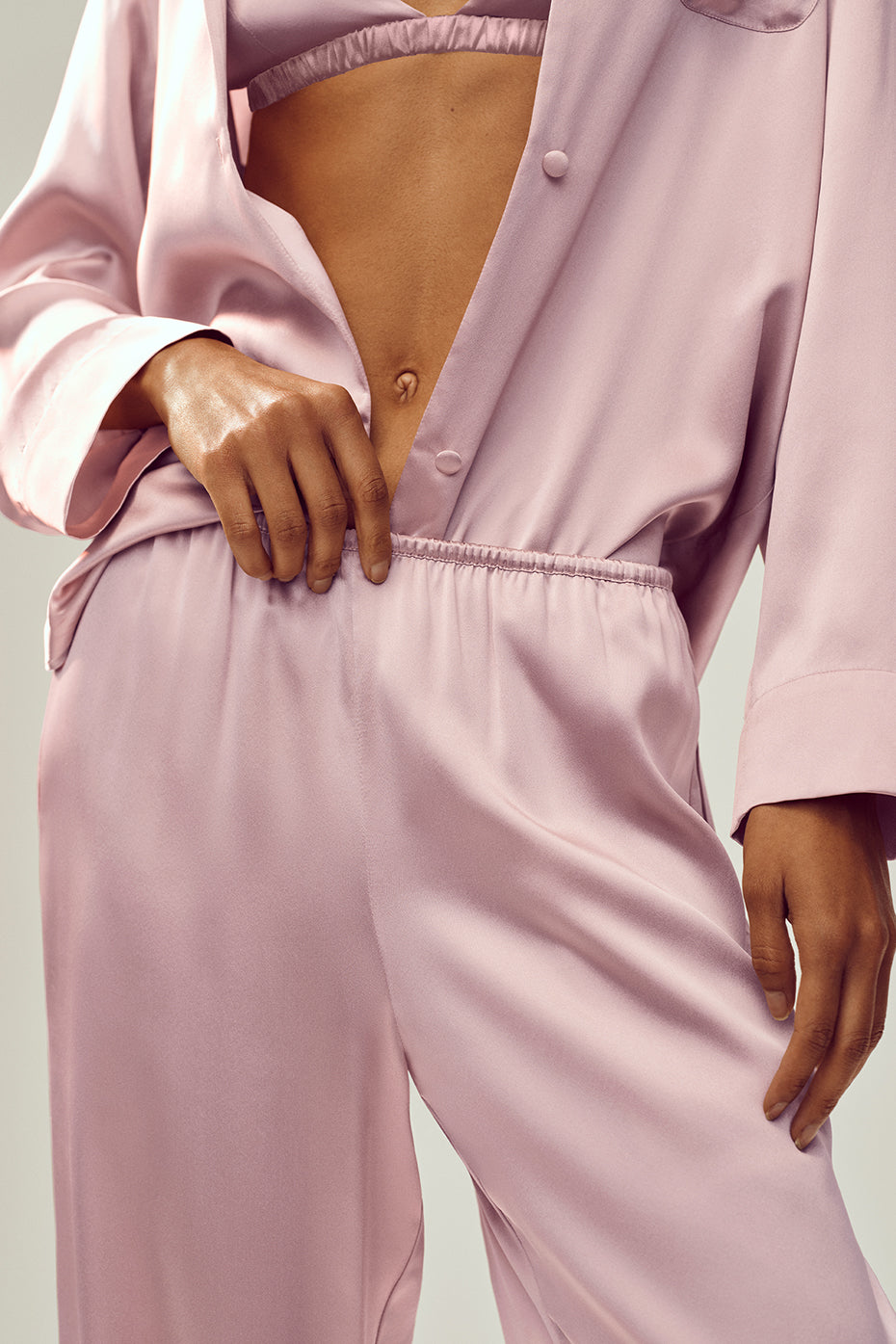 Silk Luminous Pant (Long) - Pink Champagne - Image 3