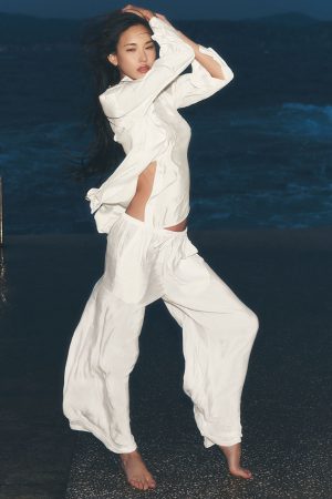 Semi-Sheer Golden Hour High-Waist Straight Leg Pant - Ivory