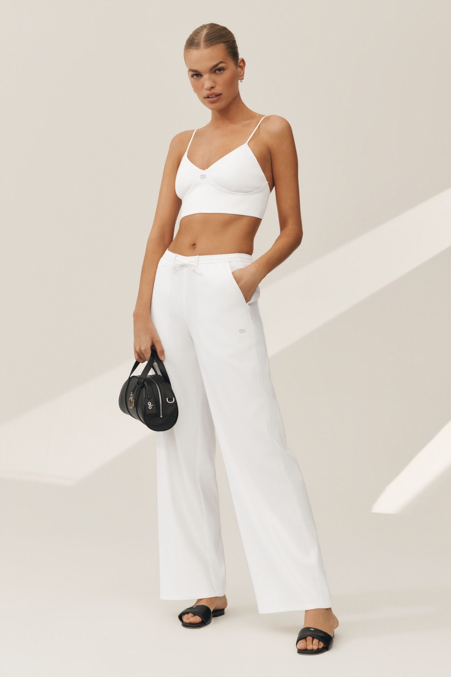 Linen Blend Riviera Wide Leg Pant - White - Image 3