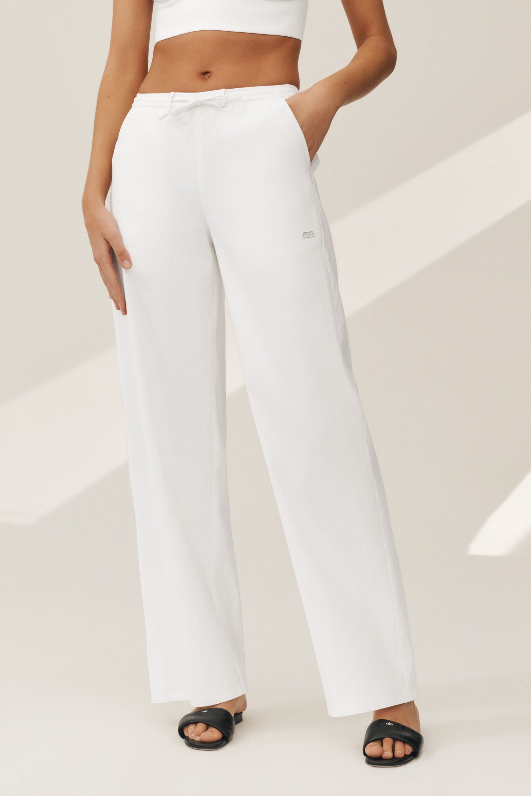 Linen Blend Riviera Wide Leg Pant - White - Image 5