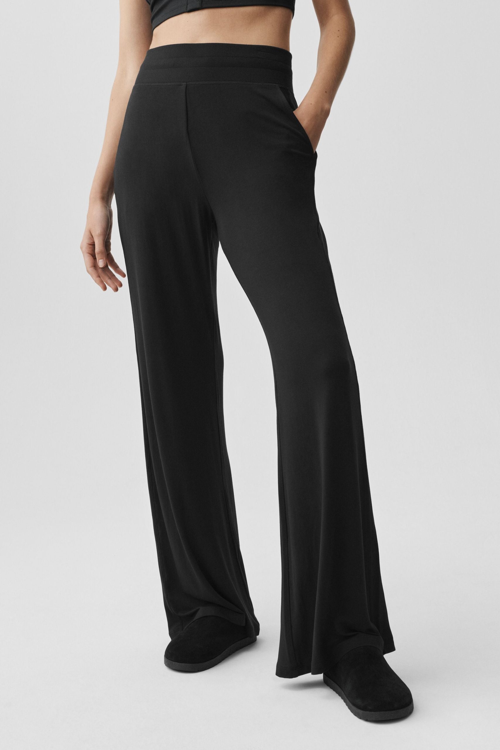 Semi-Sheer Delicate Lounge Flare Pant (Long) - Black