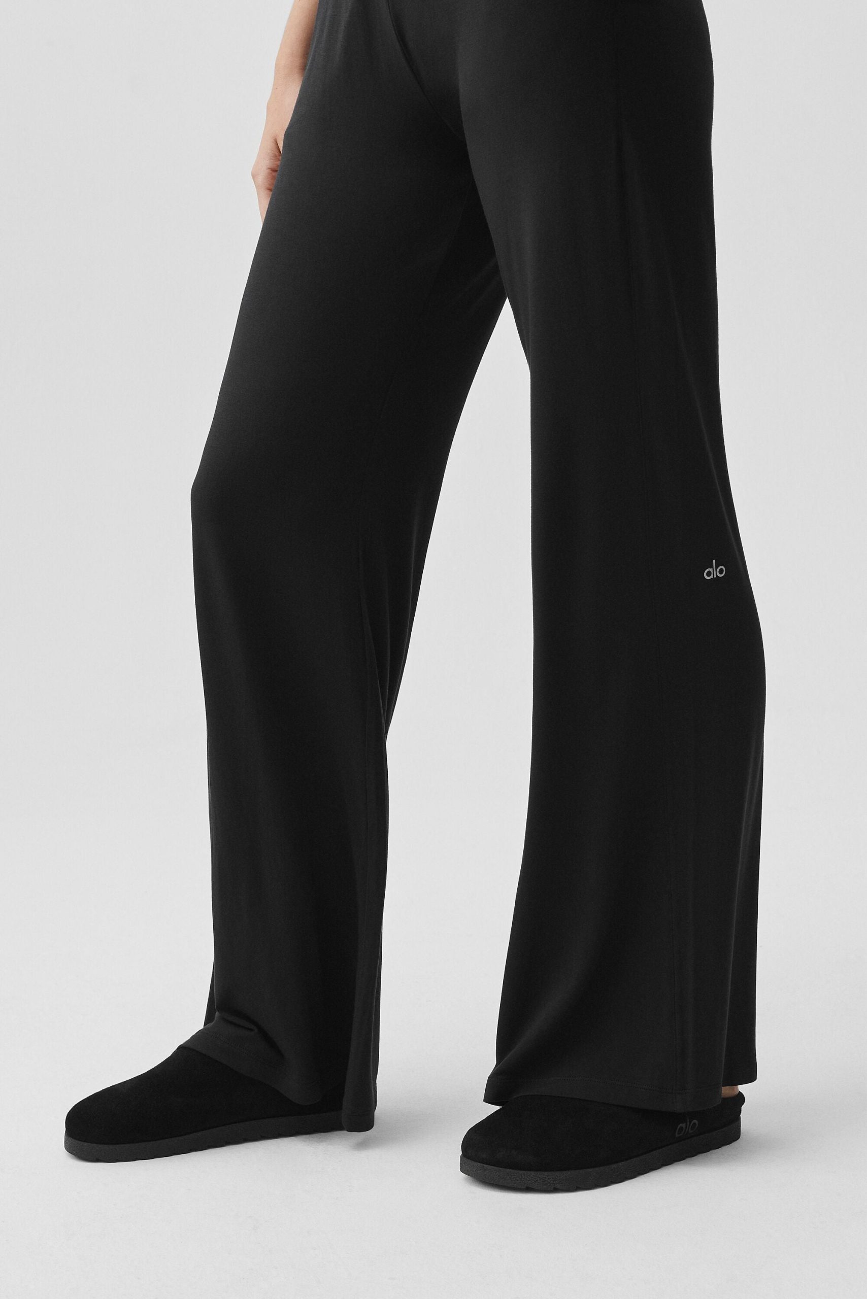 Semi-Sheer Delicate Lounge Flare Pant (Long) - Black - Image 4