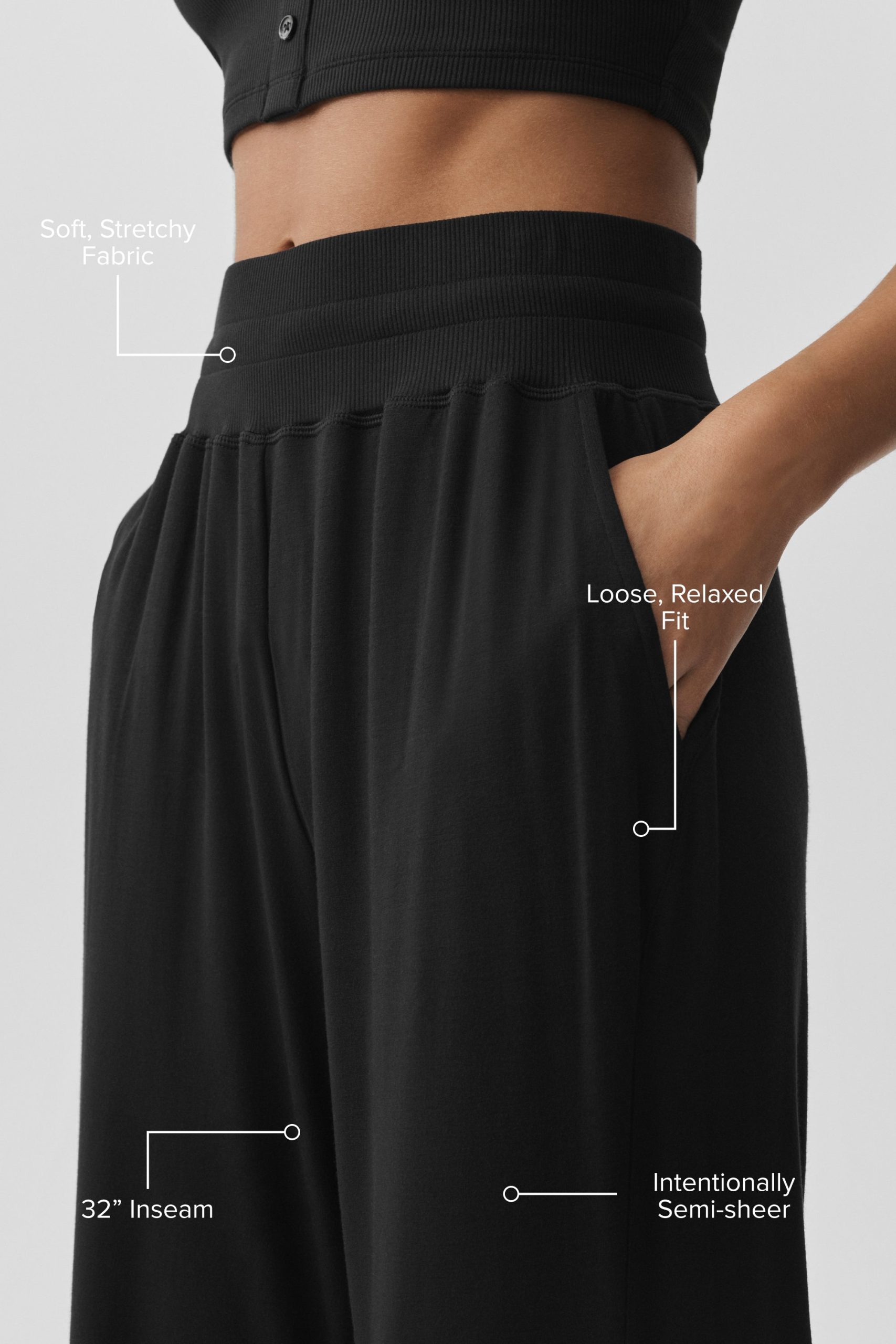 Semi-Sheer Delicate Lounge Flare Pant (Long) - Black - Image 2
