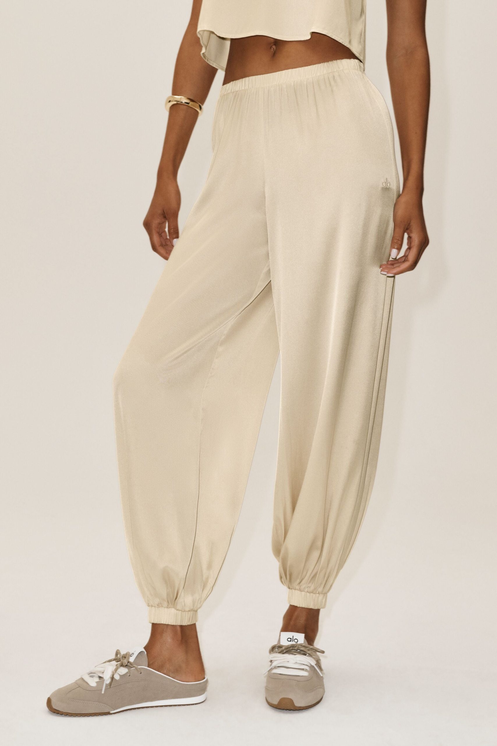 Silk Blend High-Waist Radiance Pant - Sandy Beige - Image 3