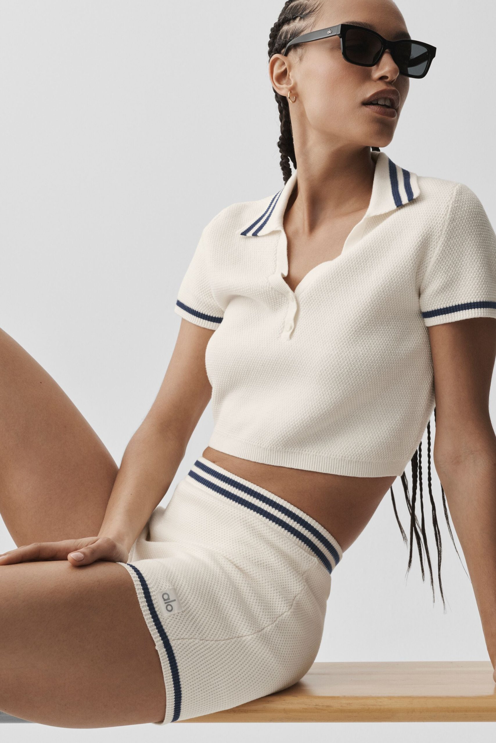 Tennis Club Sweater Knit Hot Short - Ivory/Navy - Image 5