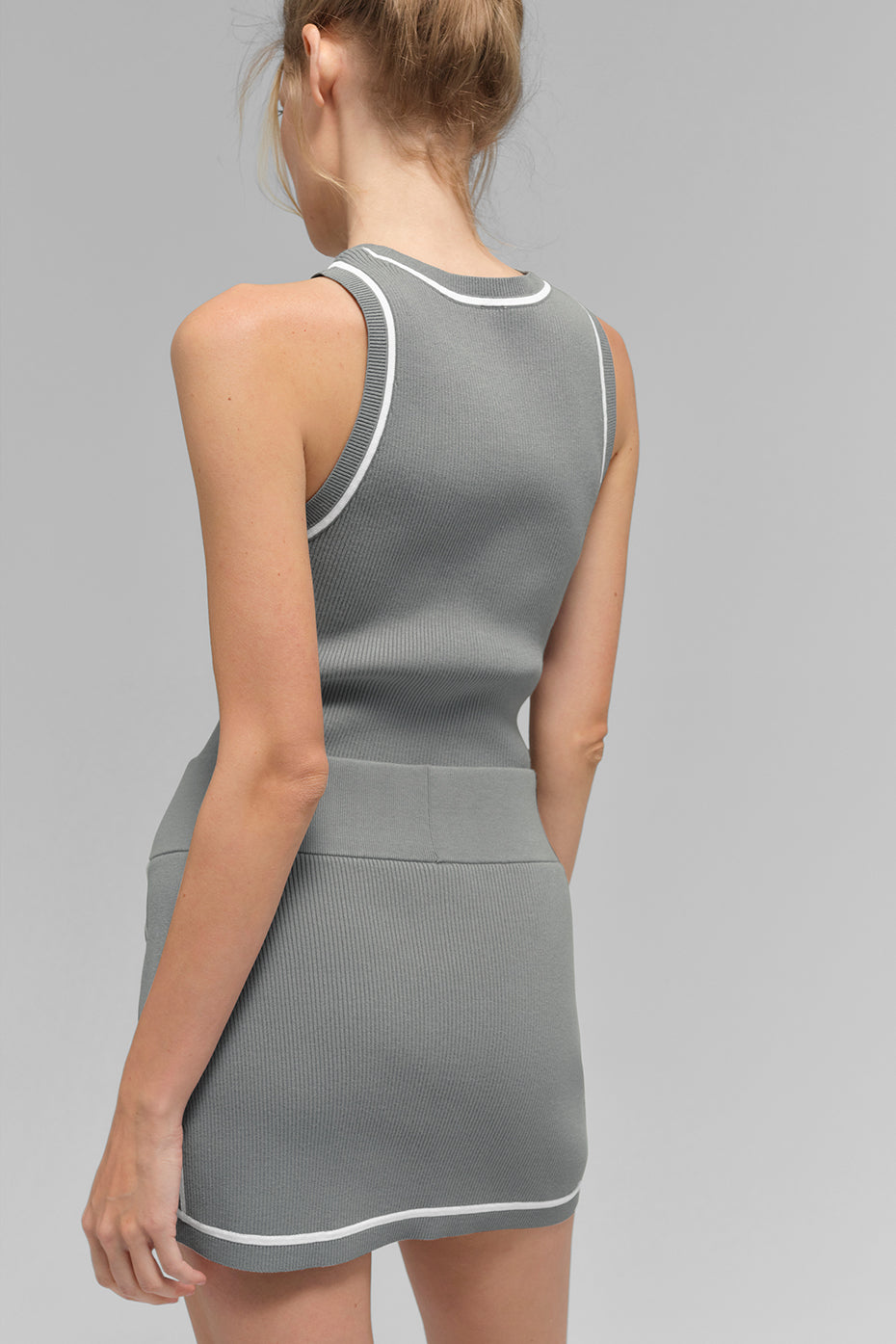 Ribbed Sweater Knit Highline Mini Skirt - Lunar Grey/White - Image 3