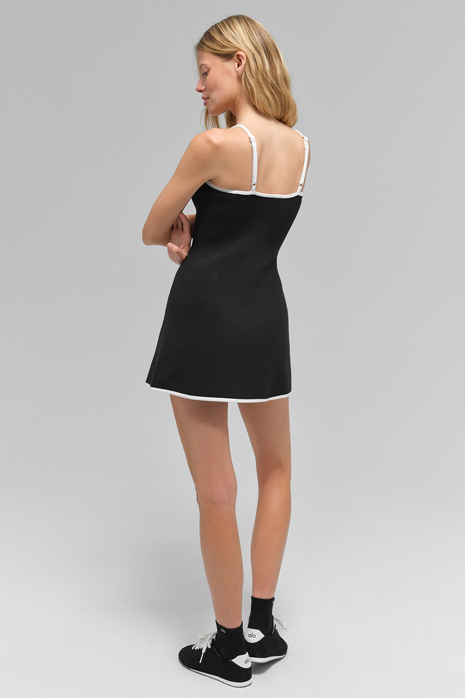 Ribbed Sweater Knit Highline Dress - Black/White - Image 5