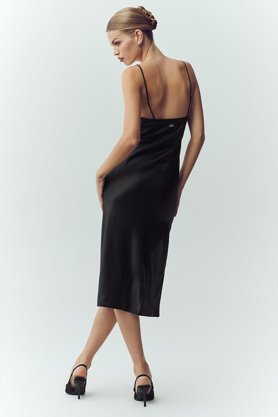 Silk Luminous Slip Dress - Black - Image 5