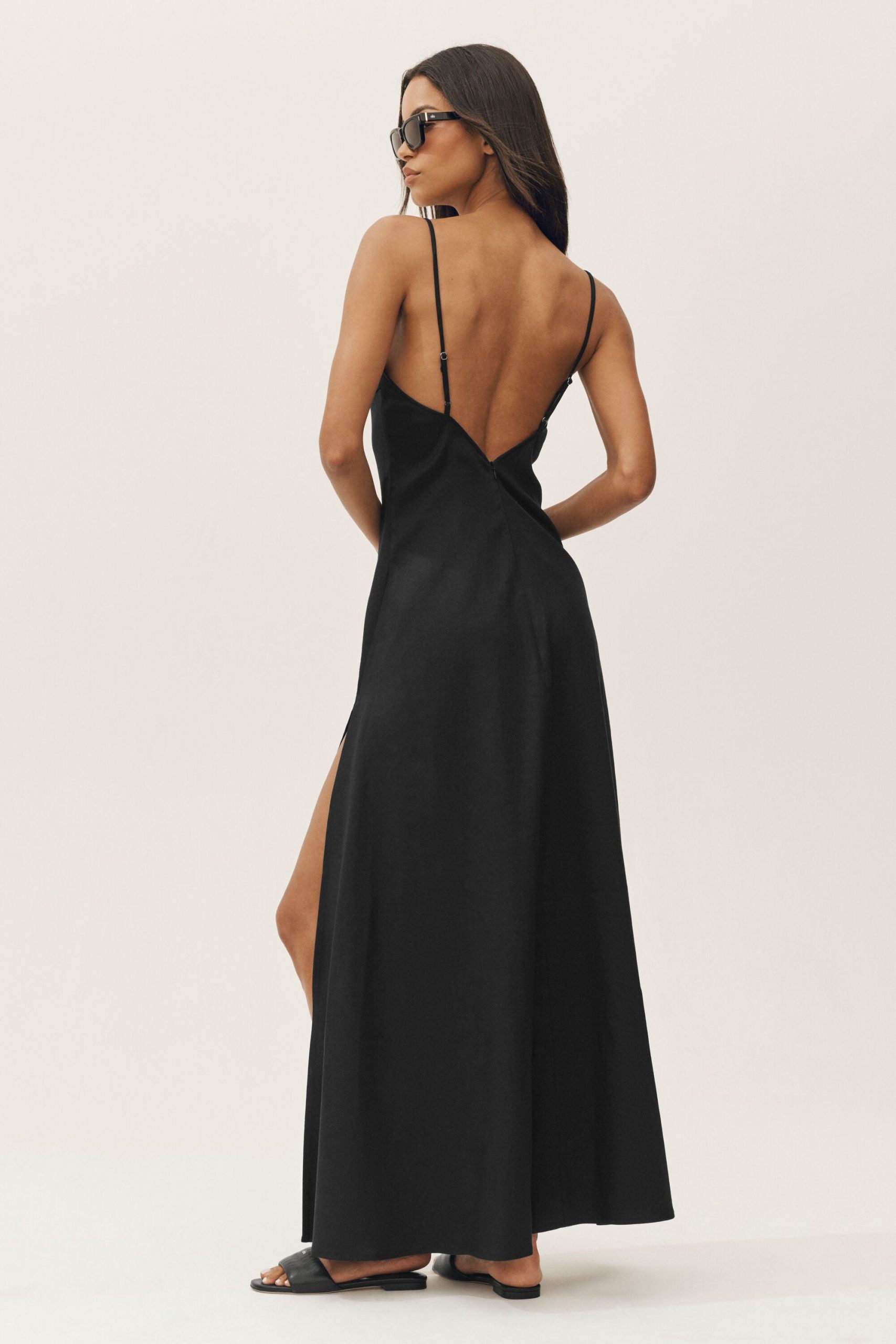 Linen Blend Riviera Maxi Dress - Black - Image 2