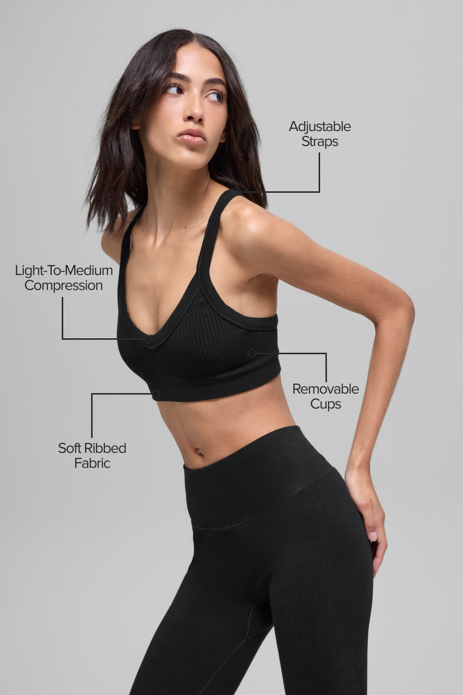 Seamless Two Tone Rib Bra - Black - Image 2
