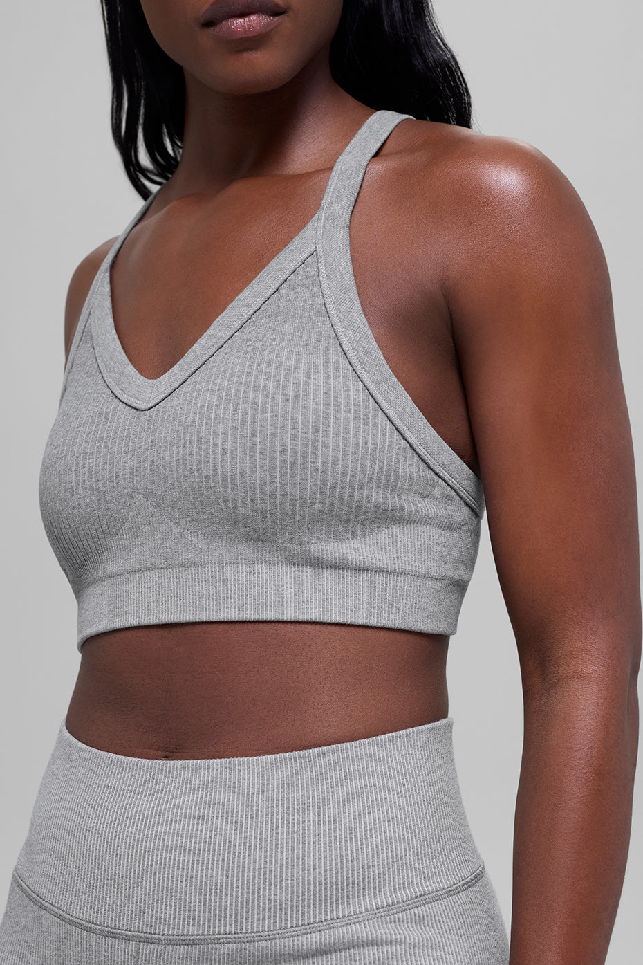 Seamless Two Tone Rib Bra - Light Misty Grey Heather - Image 3