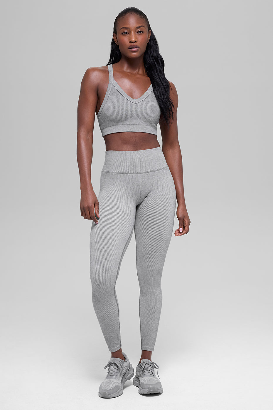Seamless Two Tone Rib Bra - Light Misty Grey Heather - Image 4