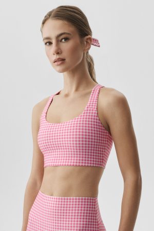 Airlift Gingham Sleek Bra Tank - Paradise Pink Gingham