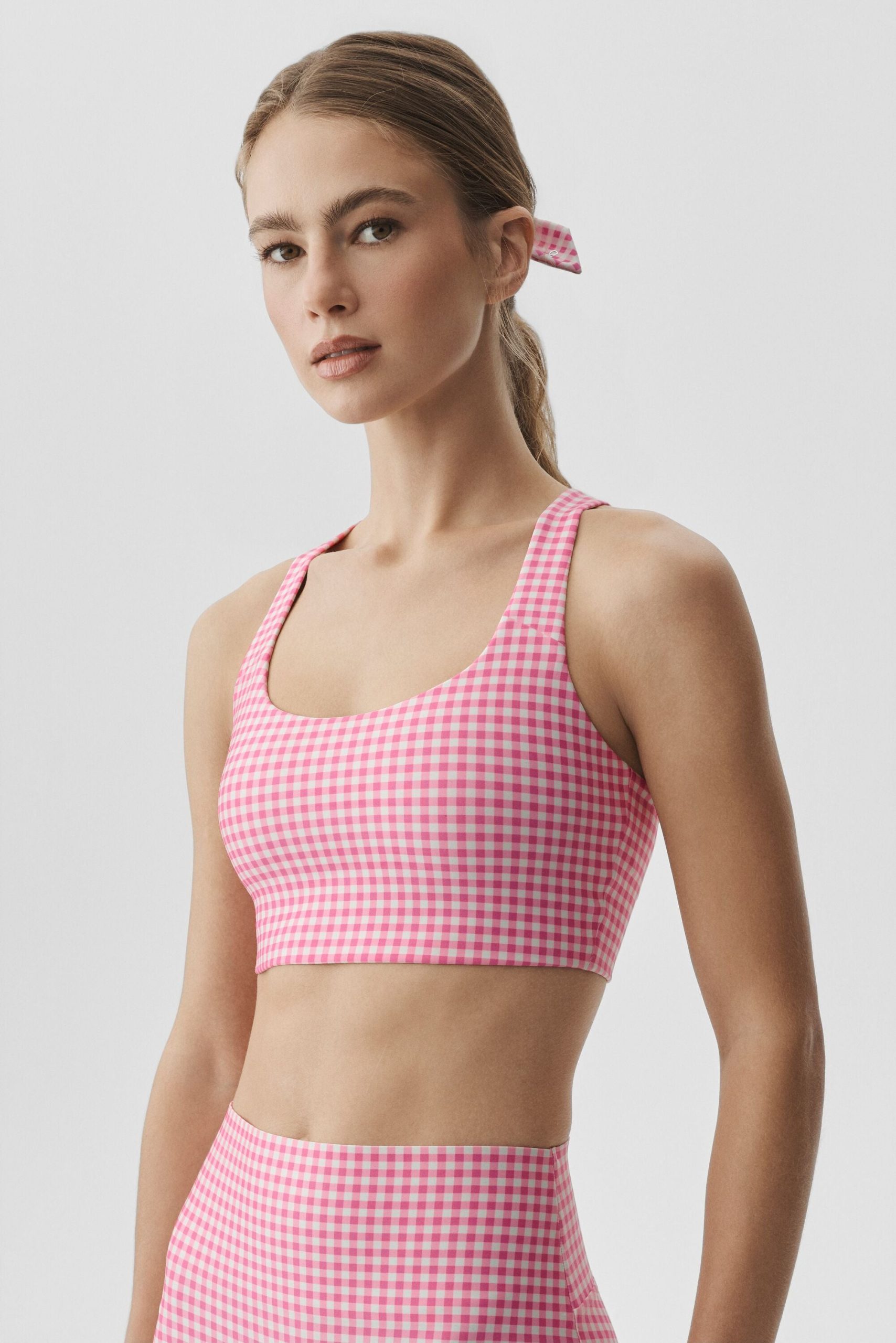 Airlift Gingham Sleek Bra Tank - Paradise Pink Gingham