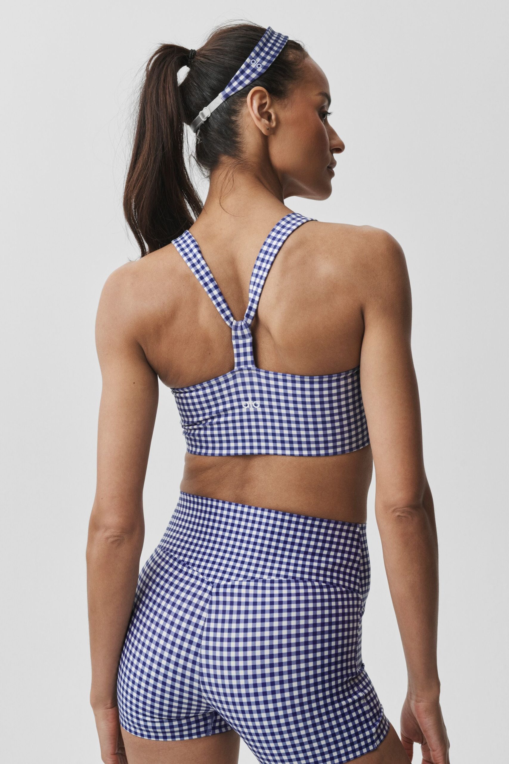 Airlift Gingham Sleek Bra Tank - Navy Gingham - Image 2